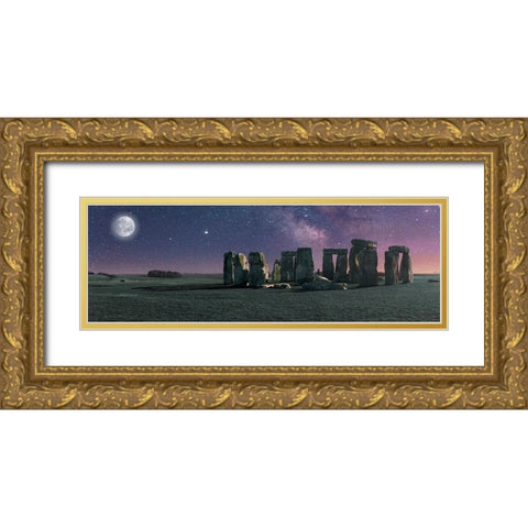 Stonehenge Moon Gold Ornate Wood Framed Art Print with Double Matting by Pangea Images