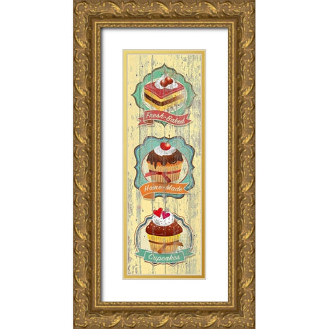 Fresh-Baked Cupcakes Gold Ornate Wood Framed Art Print with Double Matting by Skip Teller