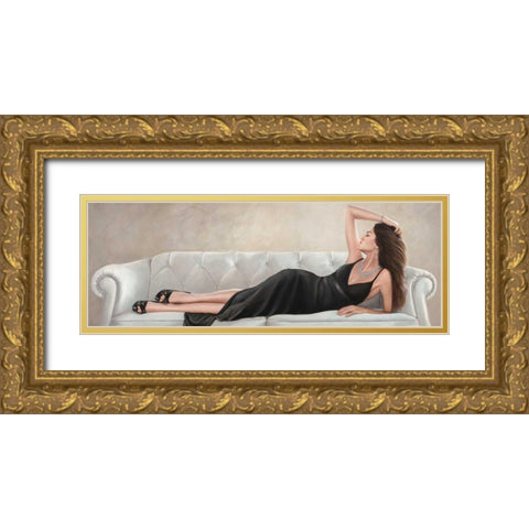 Lady Reclined Gold Ornate Wood Framed Art Print with Double Matting by Duval, Sonya