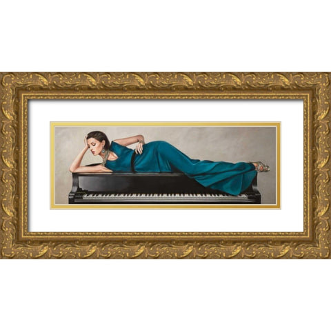 Piano Lady Gold Ornate Wood Framed Art Print with Double Matting by Duval, Sonya