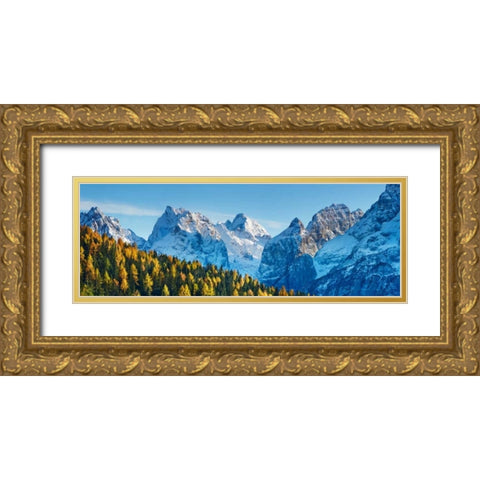 Larch forest and Cima bel Pra, Italy Gold Ornate Wood Framed Art Print with Double Matting by Krahmer, Frank