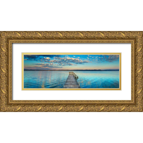 Boat ramp and filigree clouds, Bavaria, Germany Gold Ornate Wood Framed Art Print with Double Matting by Krahmer, Frank