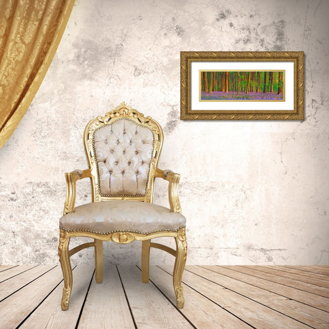 Beech forest with bluebells, Hampshire, England Gold Ornate Wood Framed Art Print with Double Matting by Krahmer, Frank