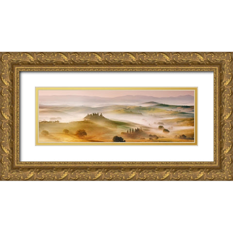 Val dOrcia panorama- Siena- Tuscany Gold Ornate Wood Framed Art Print with Double Matting by Krahmer, Frank