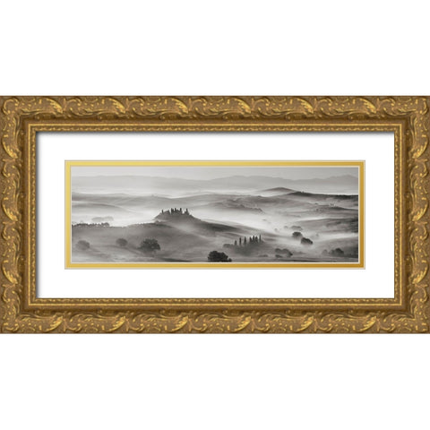 Val dOrcia panorama- Siena- Tuscany (BW) Gold Ornate Wood Framed Art Print with Double Matting by Krahmer, Frank