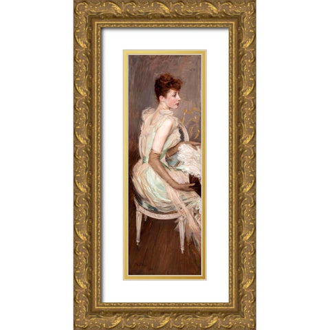 Ritratto della contessa de Leusse Gold Ornate Wood Framed Art Print with Double Matting by Boldini, Giovanni