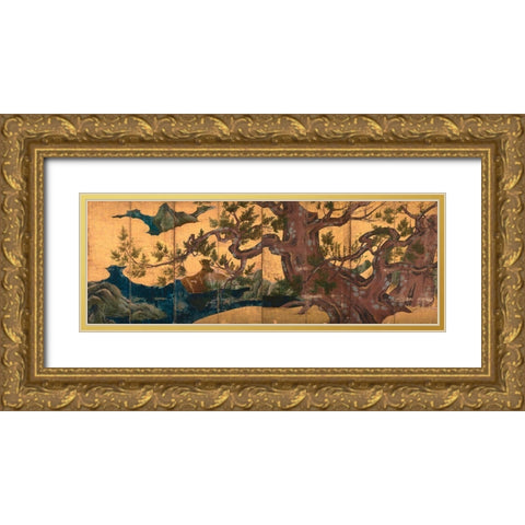 Tree in the Clouds Gold Ornate Wood Framed Art Print with Double Matting by Eitoku, Kano