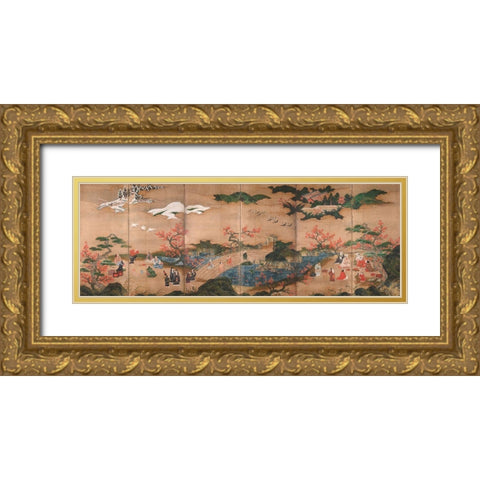 Maple Viewers Gold Ornate Wood Framed Art Print with Double Matting by Hideyori, Kano