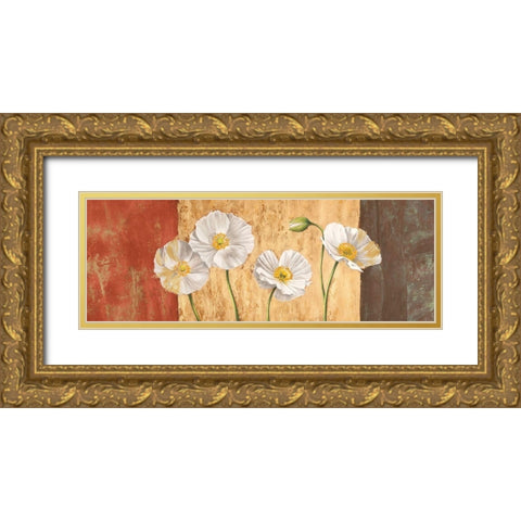 Poppies on Smooth Background Gold Ornate Wood Framed Art Print with Double Matting by Jenny, Thomlinson