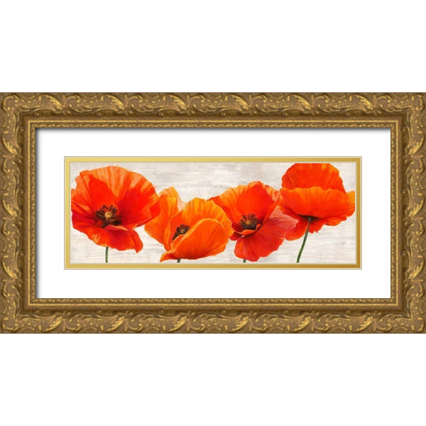Bright Poppies Gold Ornate Wood Framed Art Print with Double Matting by Jenny, Thomlinson