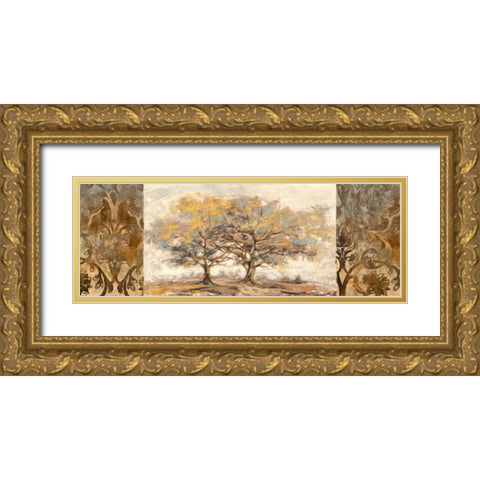 Golden trees Gold Ornate Wood Framed Art Print with Double Matting by Lucas