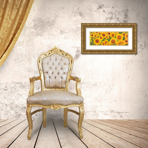 Field of Sunflowers Gold Ornate Wood Framed Art Print with Double Matting by Villa, Luca