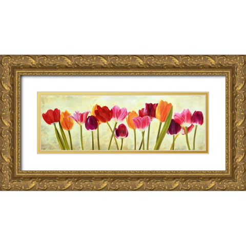 Tulip parade Gold Ornate Wood Framed Art Print with Double Matting by Villa, Luca