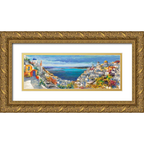 Santorini Gold Ornate Wood Framed Art Print with Double Matting by Florio, Luigi