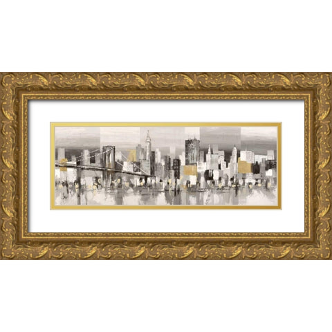 Manhattan and Brooklyn Bridge Gold Ornate Wood Framed Art Print with Double Matting by Florio, Luigi