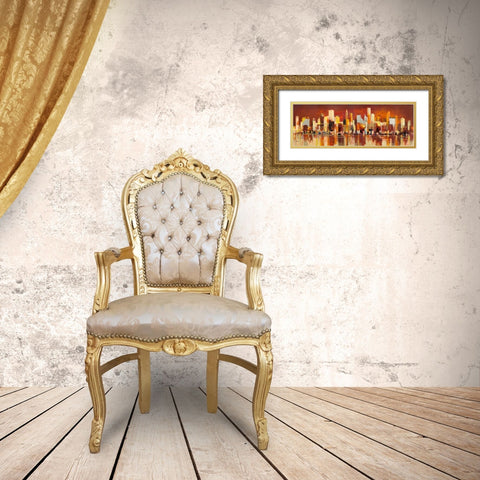 Manhattan al tramonto Gold Ornate Wood Framed Art Print with Double Matting by Florio, Luigi