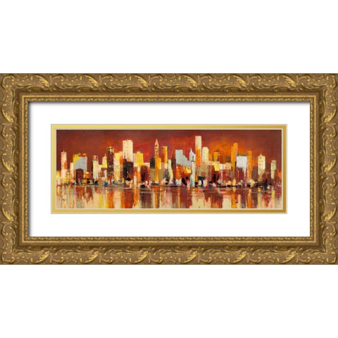 Manhattan al tramonto Gold Ornate Wood Framed Art Print with Double Matting by Florio, Luigi