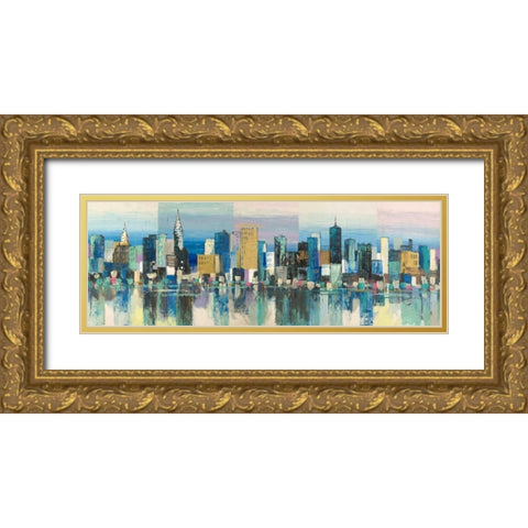 Manhattan Aqua Gold Ornate Wood Framed Art Print with Double Matting by Florio, Luigi
