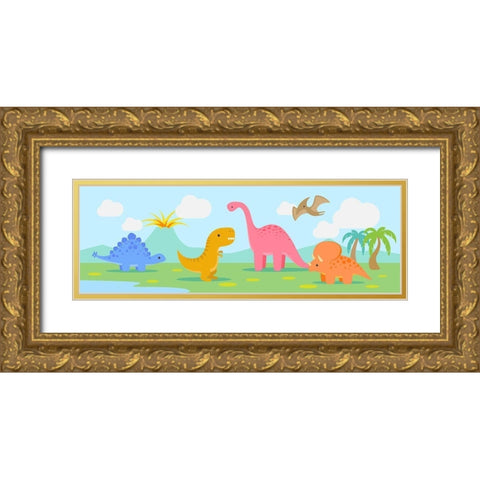 Lil Dinos Gold Ornate Wood Framed Art Print with Double Matting by MalÃ¬a, Rodrigues