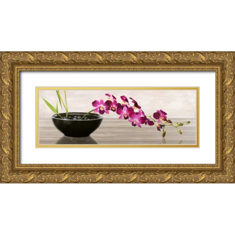 Orchid Arrangement Gold Ornate Wood Framed Art Print with Double Matting by Mills, Shin