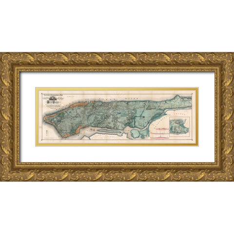 Map of Manhattan Island, 1865 Gold Ornate Wood Framed Art Print with Double Matting by Anonymous