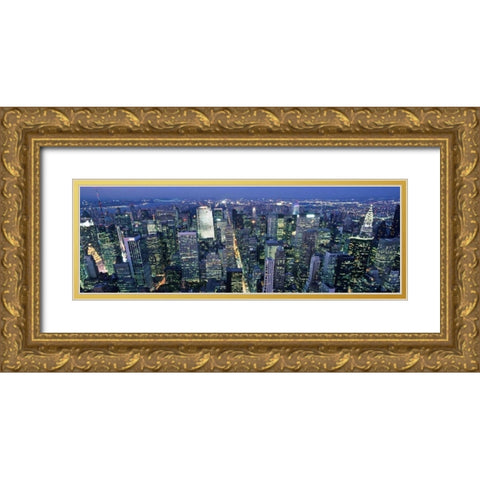 Fifth avenue and Midtown Manhattan, NYC (detail) Gold Ornate Wood Framed Art Print with Double Matting by Setboun, Michel