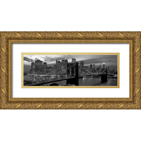 Brooklyn Bridge and Skyline Gold Ornate Wood Framed Art Print with Double Matting by Berenholtz, Richard