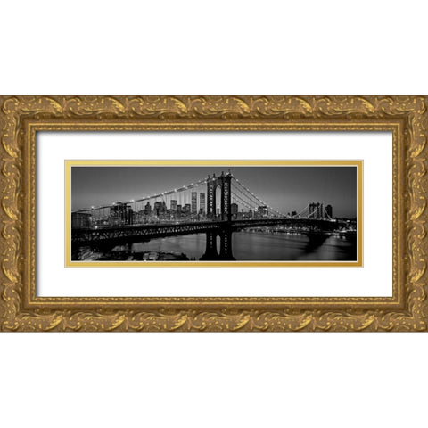 Manhattan Bridge and Skyline Gold Ornate Wood Framed Art Print with Double Matting by Berenholtz, Richard