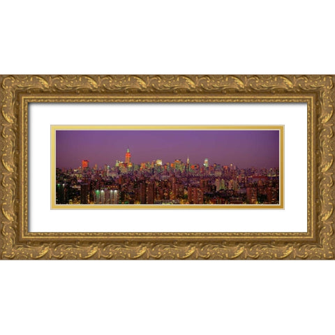Manhattan at Night Gold Ornate Wood Framed Art Print with Double Matting by Berenholtz, Richard