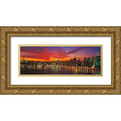 Sunset over New York Gold Ornate Wood Framed Art Print with Double Matting by Berenholtz, Richard