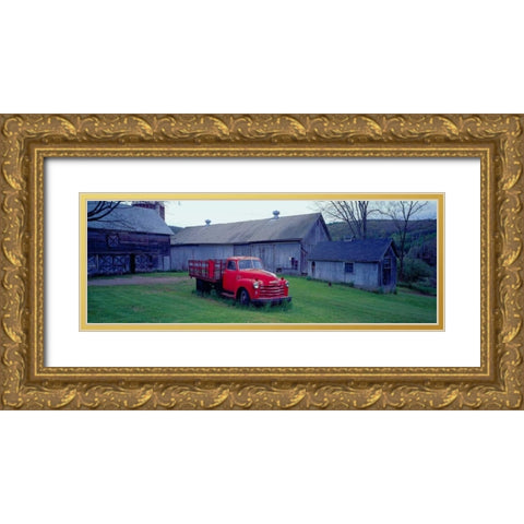 Red Vintage Pickup Gold Ornate Wood Framed Art Print with Double Matting by Berenholtz, Richard