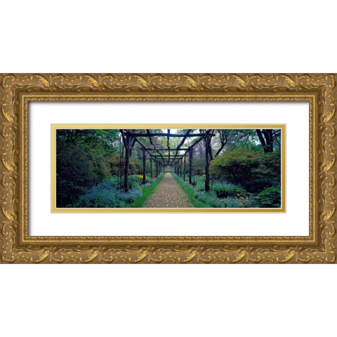 Garden path Old Westbury Gardens Long Island Gold Ornate Wood Framed Art Print with Double Matting by Berenholtz, Richard