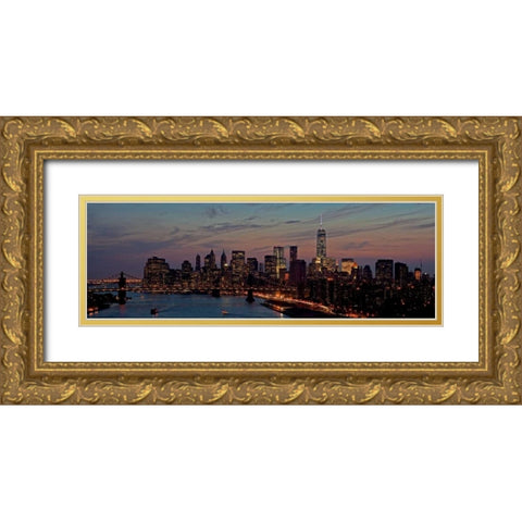 Lower Manhattan at dusk Gold Ornate Wood Framed Art Print with Double Matting by Berenholtz, Richard