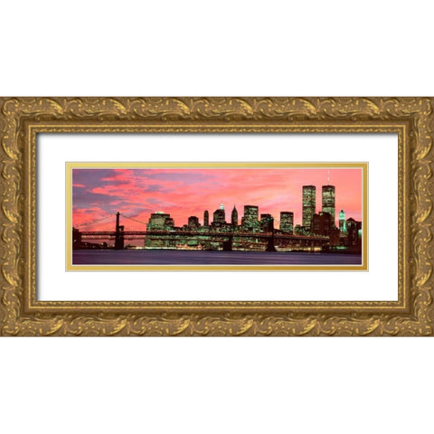 Manhattan at night Gold Ornate Wood Framed Art Print with Double Matting by Berenholtz, Richard