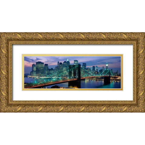 Brooklyn Bridge and Skyline Gold Ornate Wood Framed Art Print with Double Matting by Berenholtz, Richard