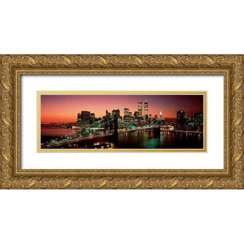 Brooklyn Bridge NYC Gold Ornate Wood Framed Art Print with Double Matting by Berenholtz, Richard