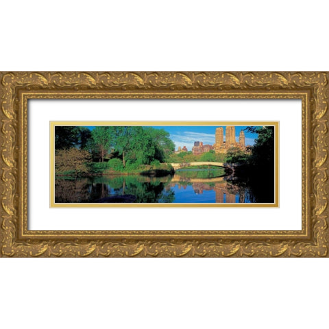Bow Bridge and Central Park West View NYC Gold Ornate Wood Framed Art Print with Double Matting by Berenholtz, Richard