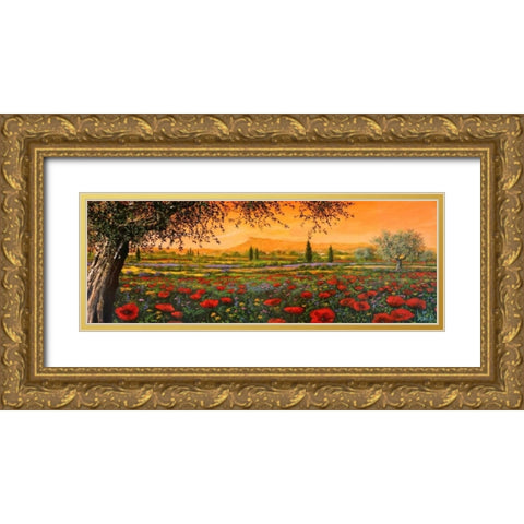 Pianura in fiore Gold Ornate Wood Framed Art Print with Double Matting by Marzari, Tebo