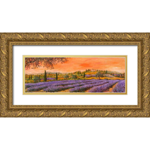 Filari di lavanda Gold Ornate Wood Framed Art Print with Double Matting by Marzari, Tebo