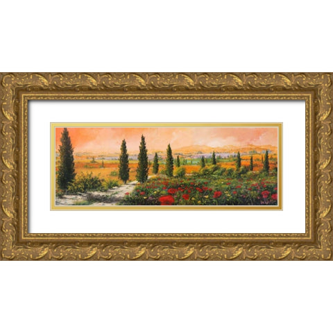 Il viale dei cipressi Gold Ornate Wood Framed Art Print with Double Matting by Marzari, Tebo