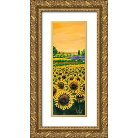 Girasoli e lavanda Gold Ornate Wood Framed Art Print with Double Matting by Marzari, Tebo