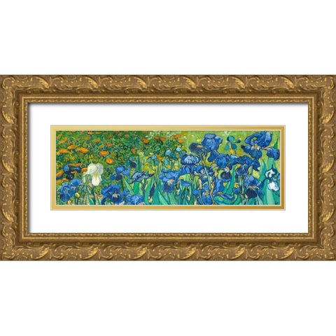 Irises (detail) Gold Ornate Wood Framed Art Print with Double Matting by van Gogh, Vincent