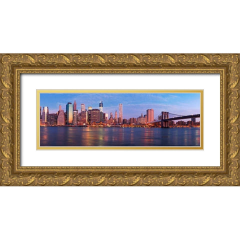 Manhattan and Brooklyn Bridge, NYC Gold Ornate Wood Framed Art Print with Double Matting by Ratsenskiy, Vadim