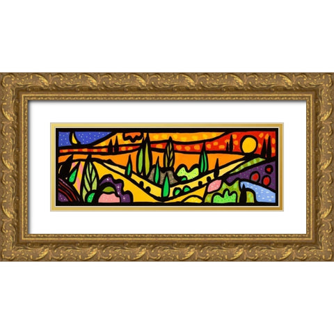 Vallata al tramonto Gold Ornate Wood Framed Art Print with Double Matting by Wallas