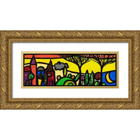 La luna canta sul piccolo borgo Gold Ornate Wood Framed Art Print with Double Matting by Wallas