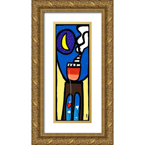 Approdo alla luna Gold Ornate Wood Framed Art Print with Double Matting by Wallas