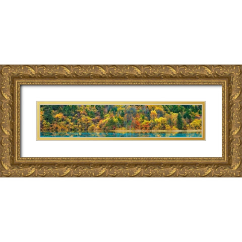 Lake and forest in autumn, China Gold Ornate Wood Framed Art Print with Double Matting by Krahmer, Frank