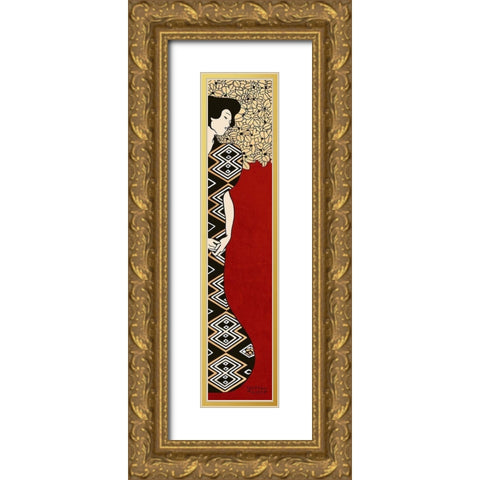 Woman and Tree I (Red) Gold Ornate Wood Framed Art Print with Double Matting by Gustav, Klimt