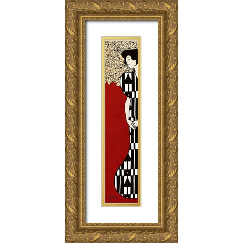 Woman and Tree II (Red) Gold Ornate Wood Framed Art Print with Double Matting by Gustav, Klimt