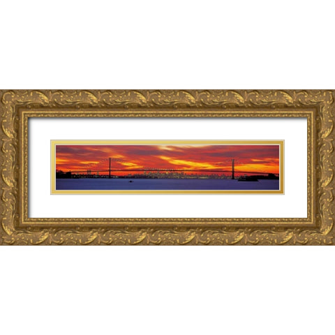 Queensboro and Manhattan Bridge New York City Gold Ornate Wood Framed Art Print with Double Matting by Berenholtz, Richard
